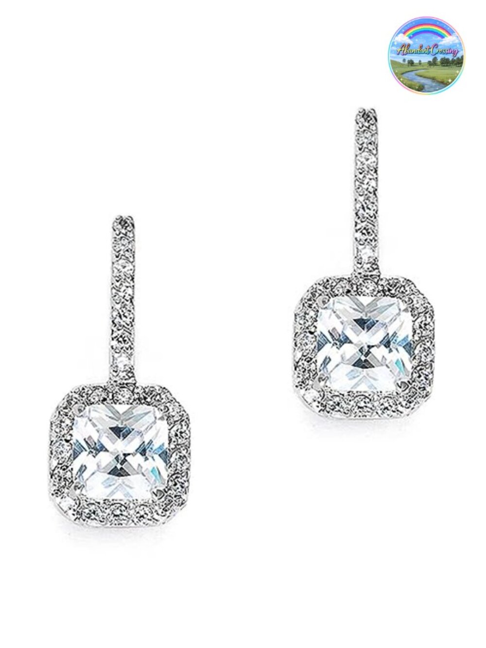Radiant-Cut Cubic Zirconia Bridal Dangle Earrings French Wire Platinum Plated 1